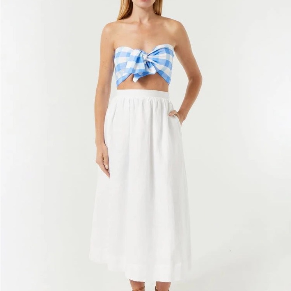 RHODE Aaron White A-Line Linen Skirt